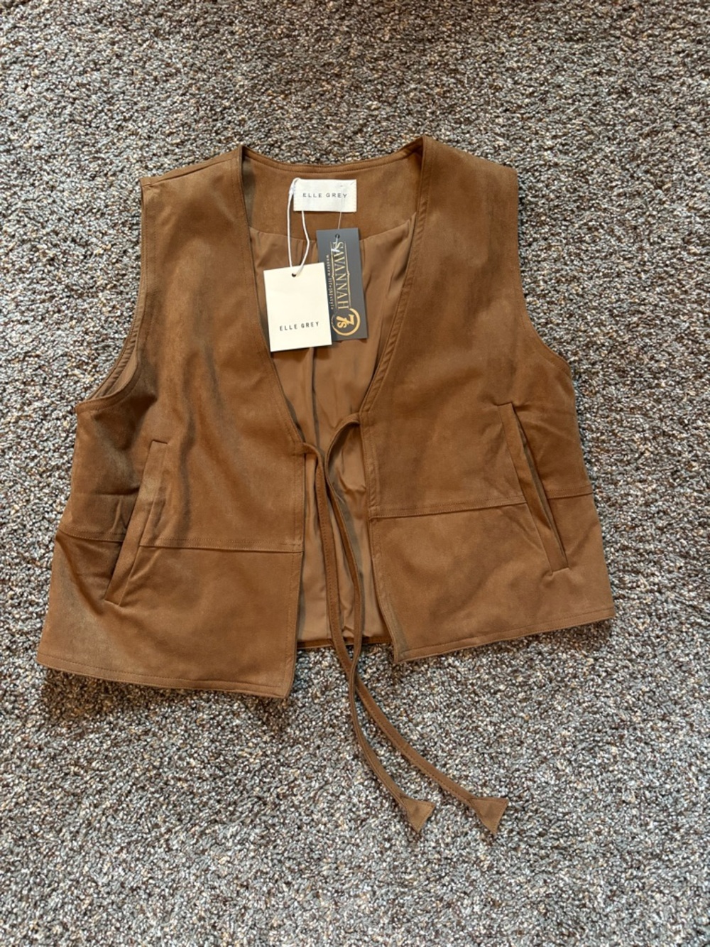 Elle Grey Brown Suede Tie-Front Vest